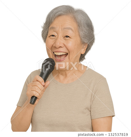 Elderly people enjoying karaoke 132537819