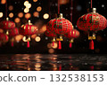 Illuminated Wishes Chinese Red Lanterns on New Year's Night Create a Magical Ambiance, Signifying Hope and Celebration in Tradition. created with Generative AI 132538153