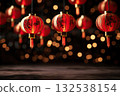 Illuminated Wishes Chinese Red Lanterns on New Year's Night Create a Magical Ambiance, Signifying Hope and Celebration in Tradition. created with Generative AI 132538154