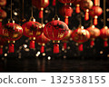 Illuminated Wishes Chinese Red Lanterns on New Year's Night Create a Magical Ambiance, Signifying Hope and Celebration in Tradition. created with Generative AI 132538155