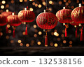 Illuminated Wishes Chinese Red Lanterns on New Year's Night Create a Magical Ambiance, Signifying Hope and Celebration in Tradition. created with Generative AI 132538156