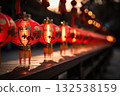 Illuminated Wishes Chinese Red Lanterns on New Year's Night Create a Magical Ambiance, Signifying Hope and Celebration in Tradition. created with Generative AI 132538159