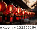 Illuminated Wishes Chinese Red Lanterns on New Year's Night Create a Magical Ambiance, Signifying Hope and Celebration in Tradition. created with Generative AI 132538160