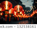 Illuminated Wishes Chinese Red Lanterns on New Year's Night Create a Magical Ambiance, Signifying Hope and Celebration in Tradition. created with Generative AI 132538161