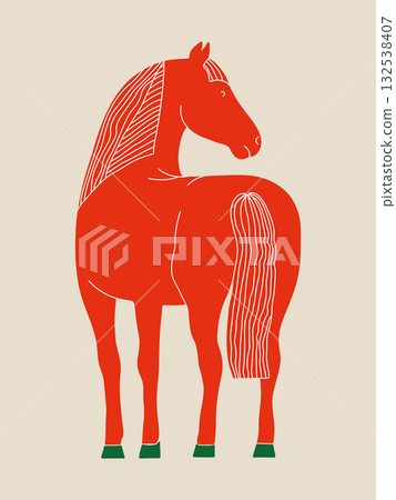 Hand drawn horse icon in trendy simple style. New year 2026 print design. Vector design element for card, sticker, t shirt 132538407