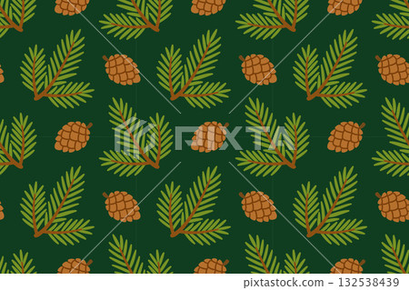 Spruce branches and cones seamless pattern. Trendy flat style holiday illustration 132538439