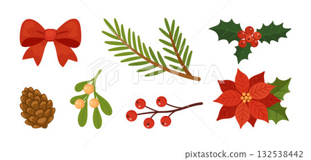 Christmas decorations set. Flat vector style. 132538442