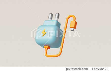 Power Charger Adapter with Cable. 3D Rendering. 132538529