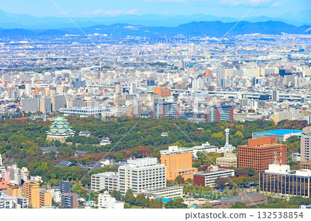 A view of the area around Nagoya Castle, lined with many skyscrapers, Nagoya City, Aichi Prefecture 132538854
