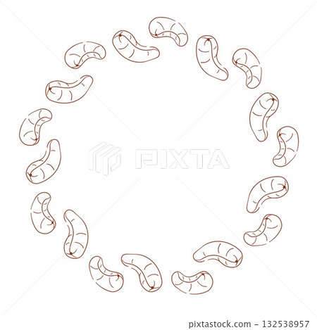 Circular wreath made of line art style cashew nut isolated on a white background. Circular wreath made of line art style cashew nut isolated on a white background. 132538957