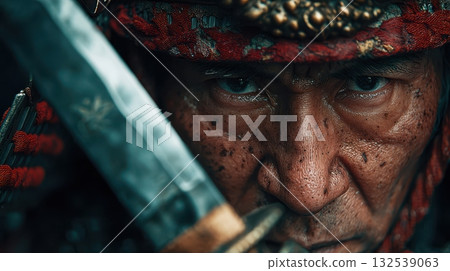 武士凝視著他的劍(特寫) 武士凝視著他的劍(特寫) 132539063
