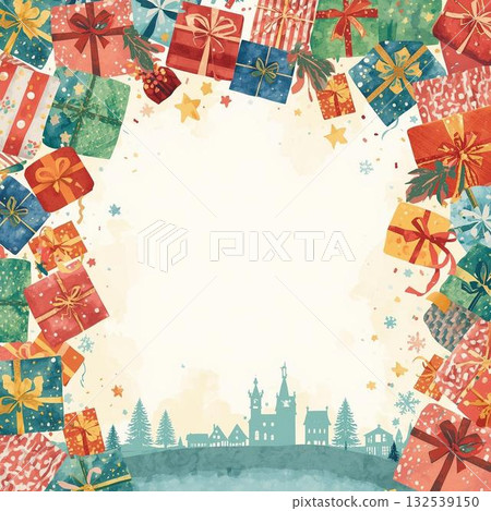 Christmas card with gift box frame 132539150