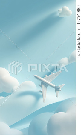 Airplane model floating in a refreshing blue sky and white clouds (for the future and travel) 132540005