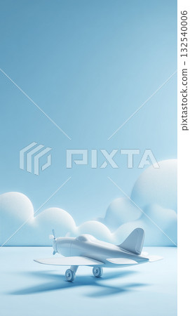Airplane model floating in a refreshing blue sky and white clouds (for the future and travel) 132540006