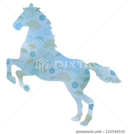 十二生肖馬剪影日式圖案藍色 132540142