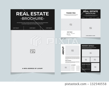 Luxury Real Estate Brochure Template | Modern Property Catalog | Elegant Black and White Real Estate Design Luxury Real Estate Brochure Template | Modern Property Catalog | Elegant Black and White Real Estate Design 132540558