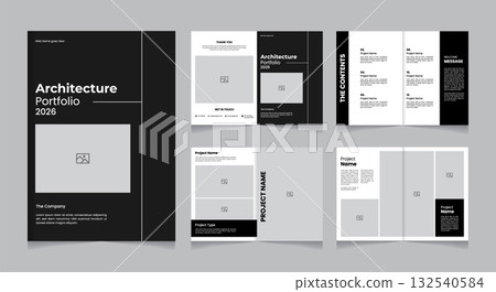 Minimal Architecture portfolio template in A4 size clean brochure layout for architects Minimal Architecture portfolio template in A4 size clean brochure layout for architects 132540584