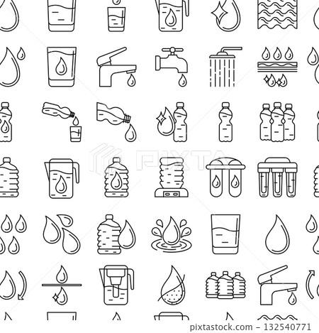Water linear icons pattern. Aqua or liquid thin line illustration. 132540771