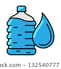 Plastic bottle with water drop icon. Aqua or liquid thin line illustration. Plastic bottle with water drop icon. Aqua or liquid thin line illustration. 132540777