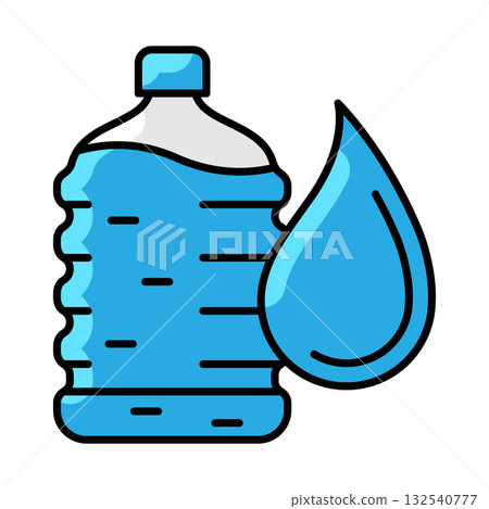 Plastic bottle with water drop icon. Aqua or liquid thin line illustration. Plastic bottle with water drop icon. Aqua or liquid thin line illustration. 132540777