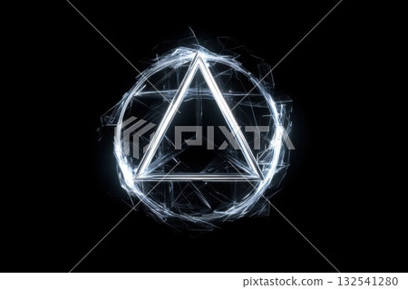 Glowing neon chrome sigil floats in dark void, merging cyber mysticism with futuristic design for tech, fantasy, and digital concept visuals 132541280