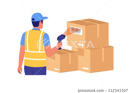 Illustration of Warehouse Worker Using Barcode Scanner Illustration of Warehouse Worker Using Barcode Scanner 132541507