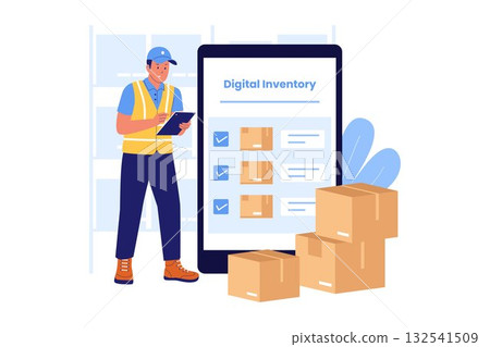Illustration of Digital Inventory Management on Mobile App 132541509