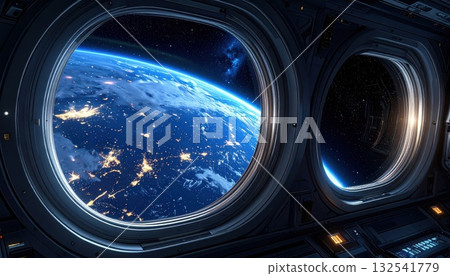 AI Image: Blue Earth seen from a spaceship 132541779