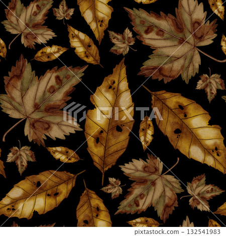 Hand-painted watercolor seamless pattern with fall leaves. Autumn pattern. Autumn still life. Children's illustration. Suitable for books, packaging, cards, and children's clothing 132541983
