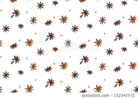 Airy light seamless pattern with spicy anise stars sparse on a white background 132542572