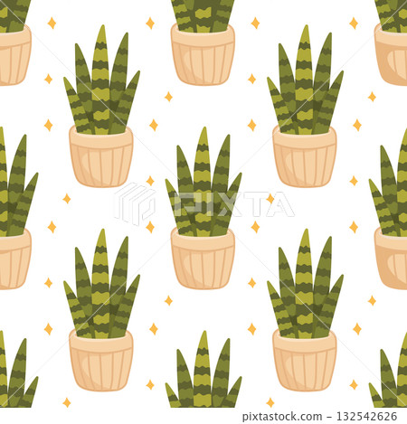 Seamless pattern with sansevieria houseplants in flat vector style Seamless pattern with sansevieria houseplants in flat vector style 132542626