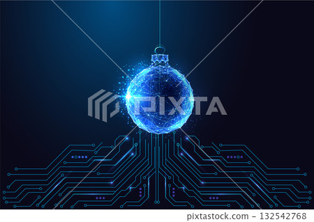 Futuristic Christmas ornament with circuit board, technology vector illustration, AI-themed greeting Futuristic Christmas ornament with circuit board, technology vector illustration, AI-themed greeting 132542768