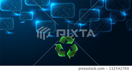 AI-powered sustainability and eco-friendly innovation with digital recycle symbol and speech bubbles AI-powered sustainability and eco-friendly innovation with digital recycle symbol and speech bubbles 132542769