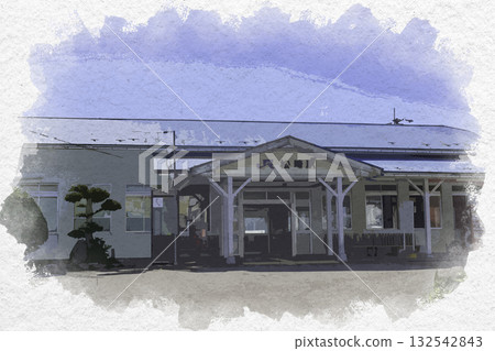 鳥取縣由里濱町JR松崎站東鄉溫泉水彩畫 132542843
