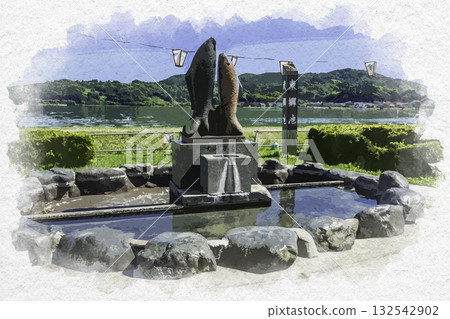 Watercolor painting of Togo Onsen, Lake Togo Park, Koi no Yu, Bishamonten no Yu, Yurihama Town, Tottori Prefecture Watercolor painting of Togo Onsen, Lake Togo Park, Koi no Yu, Bishamonten no Yu, Yurihama Town, Tottori Prefecture 132542902