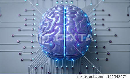Futuristic cybernetic brain positioned on a circuit board, representing modern technology and intelligence 132542971
