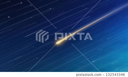 Deep blue night sky with shooting stars and a golden comet trail symbolizing dreams and aspirations Deep blue night sky with shooting stars and a golden comet trail symbolizing dreams and aspirations 132543346