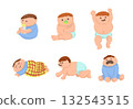 一組穿著尿布的男嬰插圖 132543515