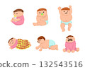 一組穿著尿布的女嬰插圖 132543516
