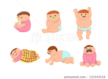 一組穿著尿布的女嬰插圖 132543516