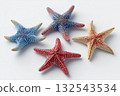 Vibrant Collection of Starfish: Still Life with Echinoderms in Red, Blue, and Sandy Orange Tones 132543534