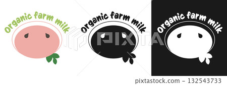 Infographics highlight the importance of environmental conservation, featuring a simple logo for organic milk from a farm. This logo emphasizes fresh, eco-friendly products. 132543733