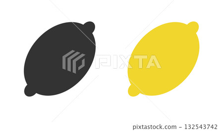 Featuring two line icons of lemons, one in bold black and the other in vibrant yellow. These designs capture the essence of fresh citrus fruit, ideal for various uses in design. 132543742