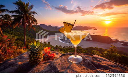 Frozen Pineapple Daiquiri Salted Glass. Drinks concept. Generated Image Frozen Pineapple Daiquiri Salted Glass. Drinks concept. Generated Image 132544838