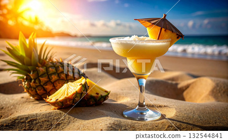Frozen Pineapple Daiquiri Salted Glass. Drinks concept. Generated Image 132544841