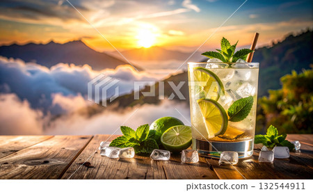 Crystal Clear Mojito Highball Glass. Drinks concept. Generated Image 132544911