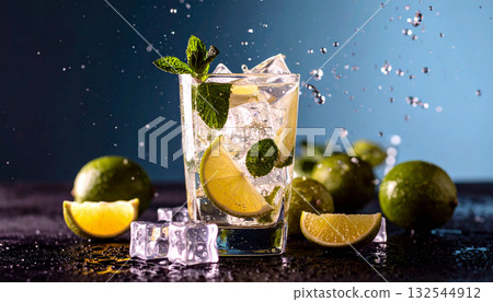 Crystal Clear Mojito Highball Glass. Drinks concept. Generated Image 132544912