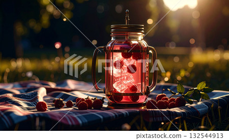 Sparkling Raspberry Lemonade Jar . Drinks concept. Generated Image 132544913