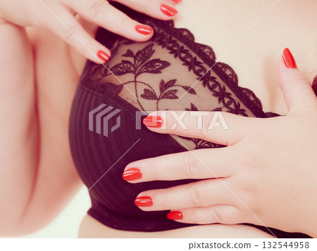 Woman big breast wearing bra 132544958