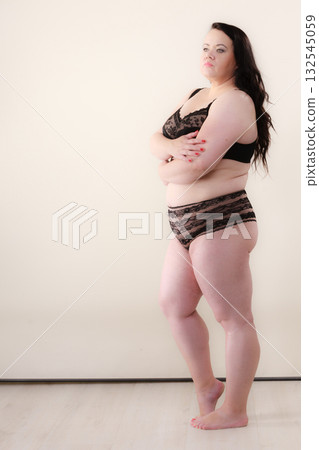 Full body of fat adult woman in lingerie Full body of fat adult woman in lingerie 132545059
